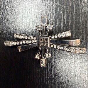 Vintage Givenchy 4G Logo Rhinestone Starburst Brooch Art Deco Style Signed